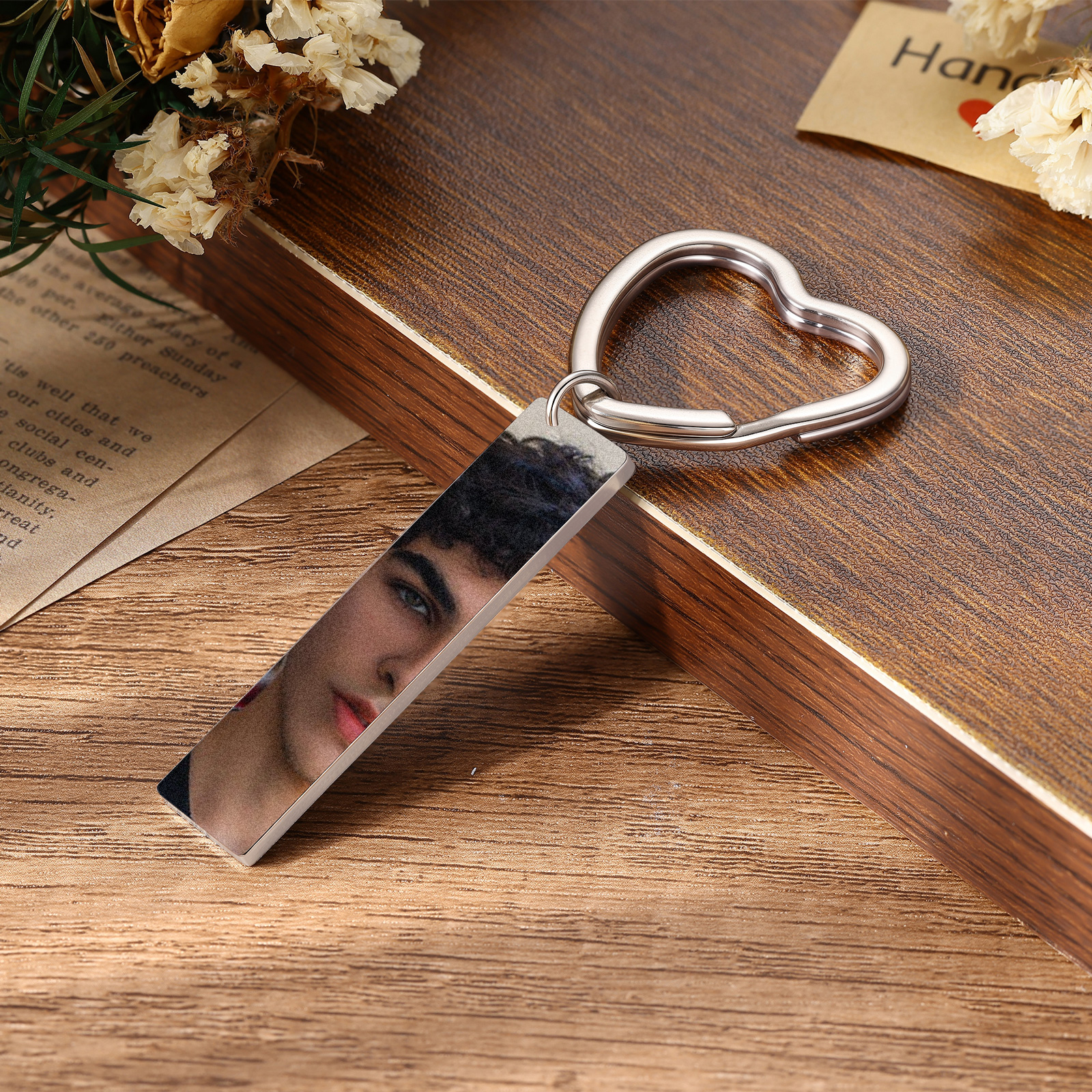 Personalized Photo Keychain Necklace Custom with Eyes Lips or Half Face Picture and Custom Text