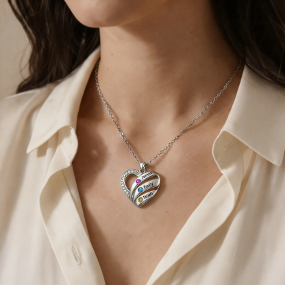 Personalized Heart Birthstones Necklace Customized With 3–5 Names And Stones