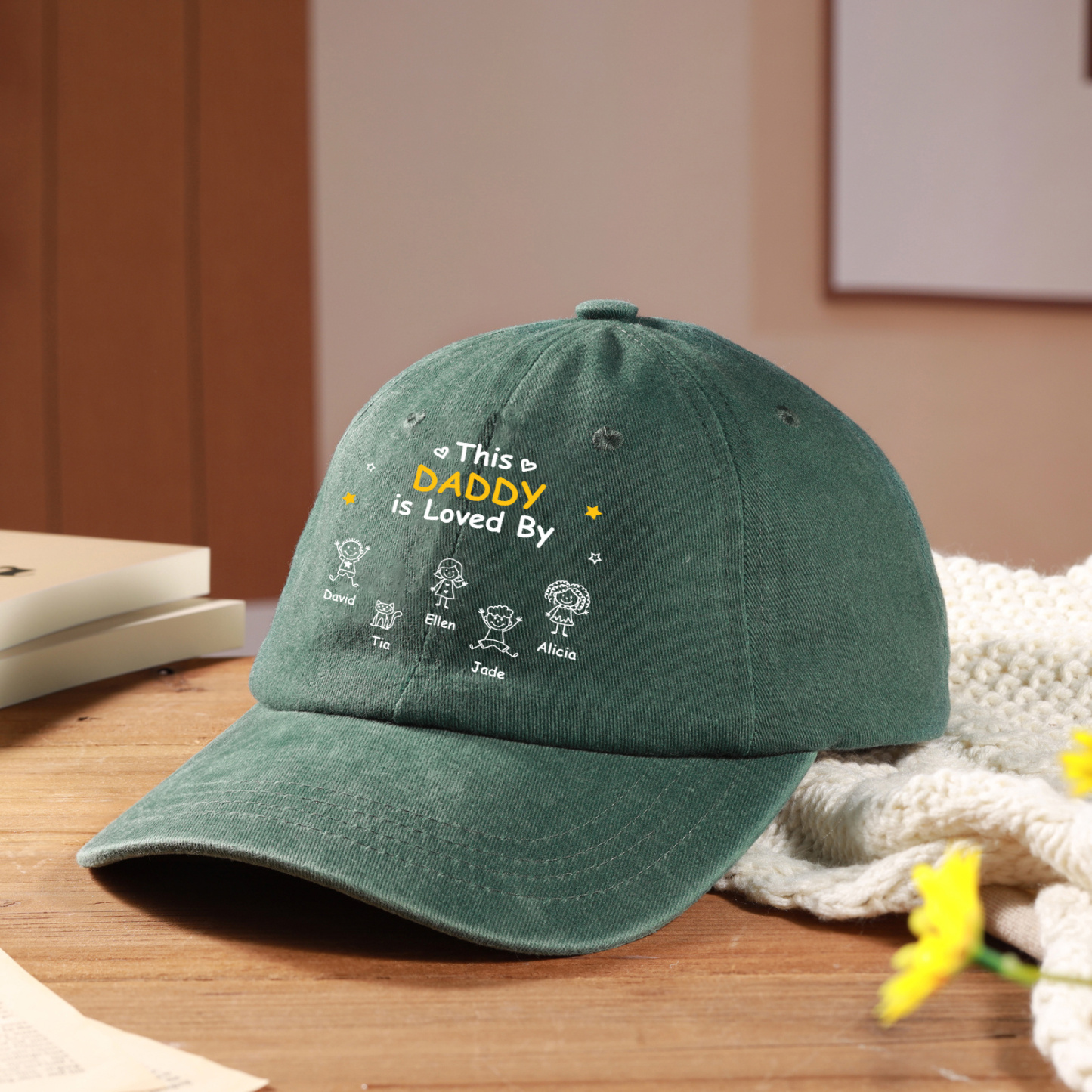 Personalized Cotton Baseball Cap Customized with 1–10 Names and a Child’s Drawing