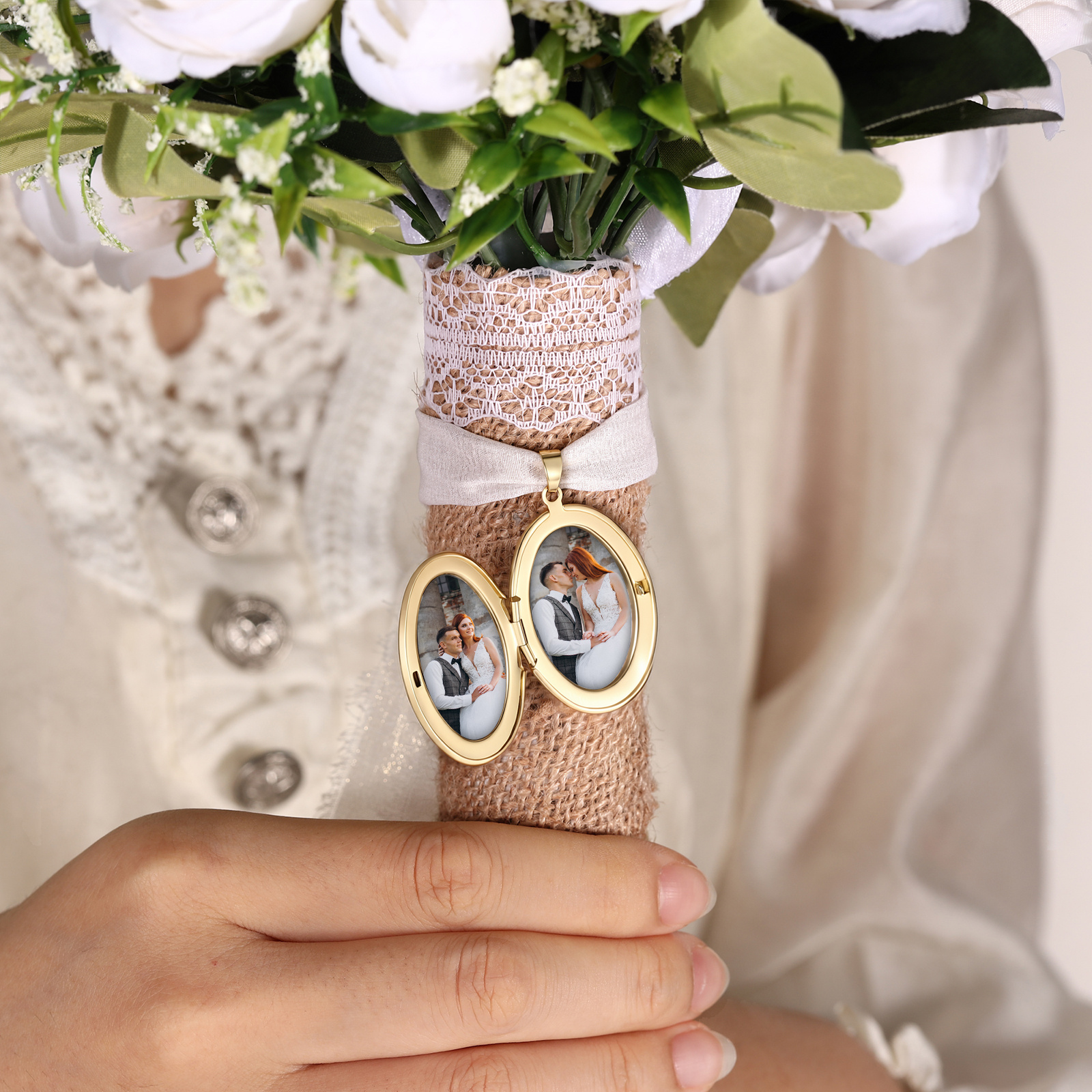 Personalized Photo Bridal Bouquet Charm with Birth Flower and Ribbon Memorial Wedding Keepsake