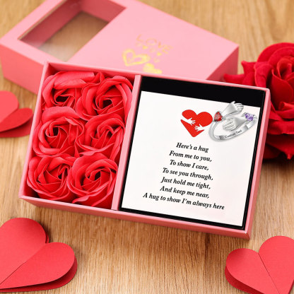 Personalized Hug Hands Ring with Heart Birthstones
