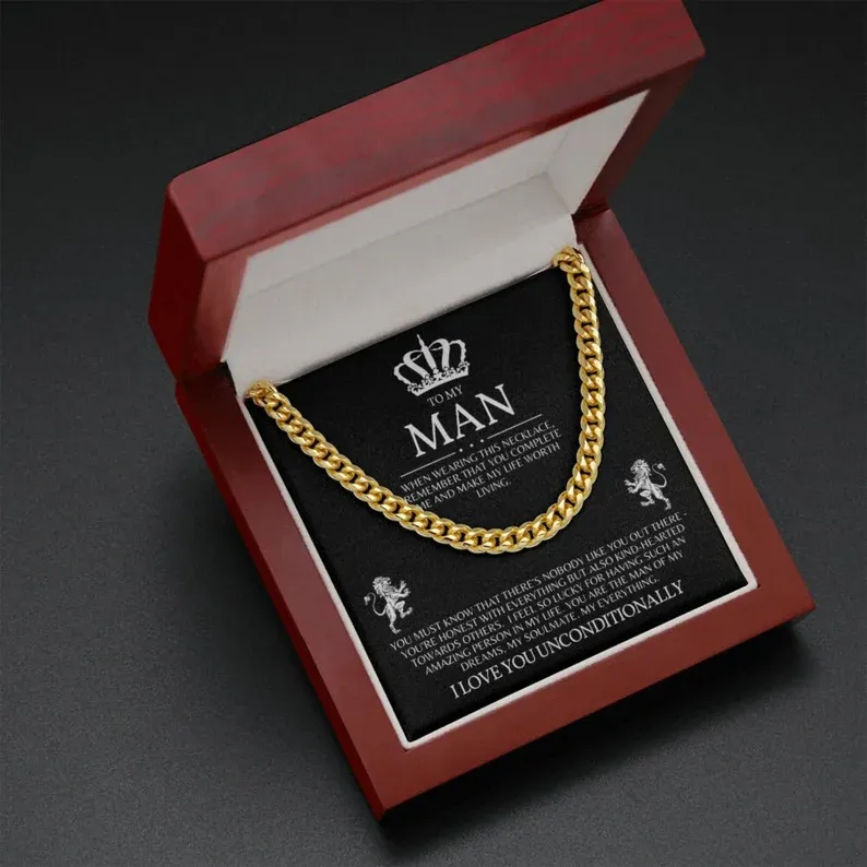 To My Man-Cuban Link Chain Necklace Promise Necklace Gift Set "You are The Man of My Dreams"