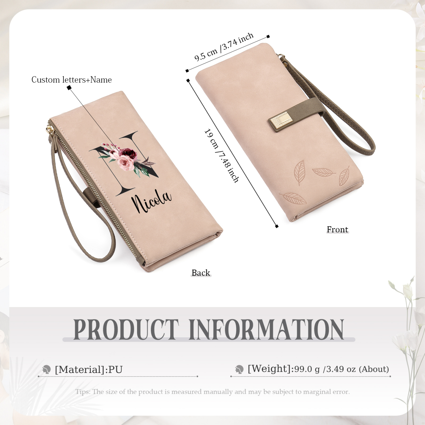 Personalized Exquisite Women'S Wallet Customized Letter And Name Zipper Wallet For Grandma