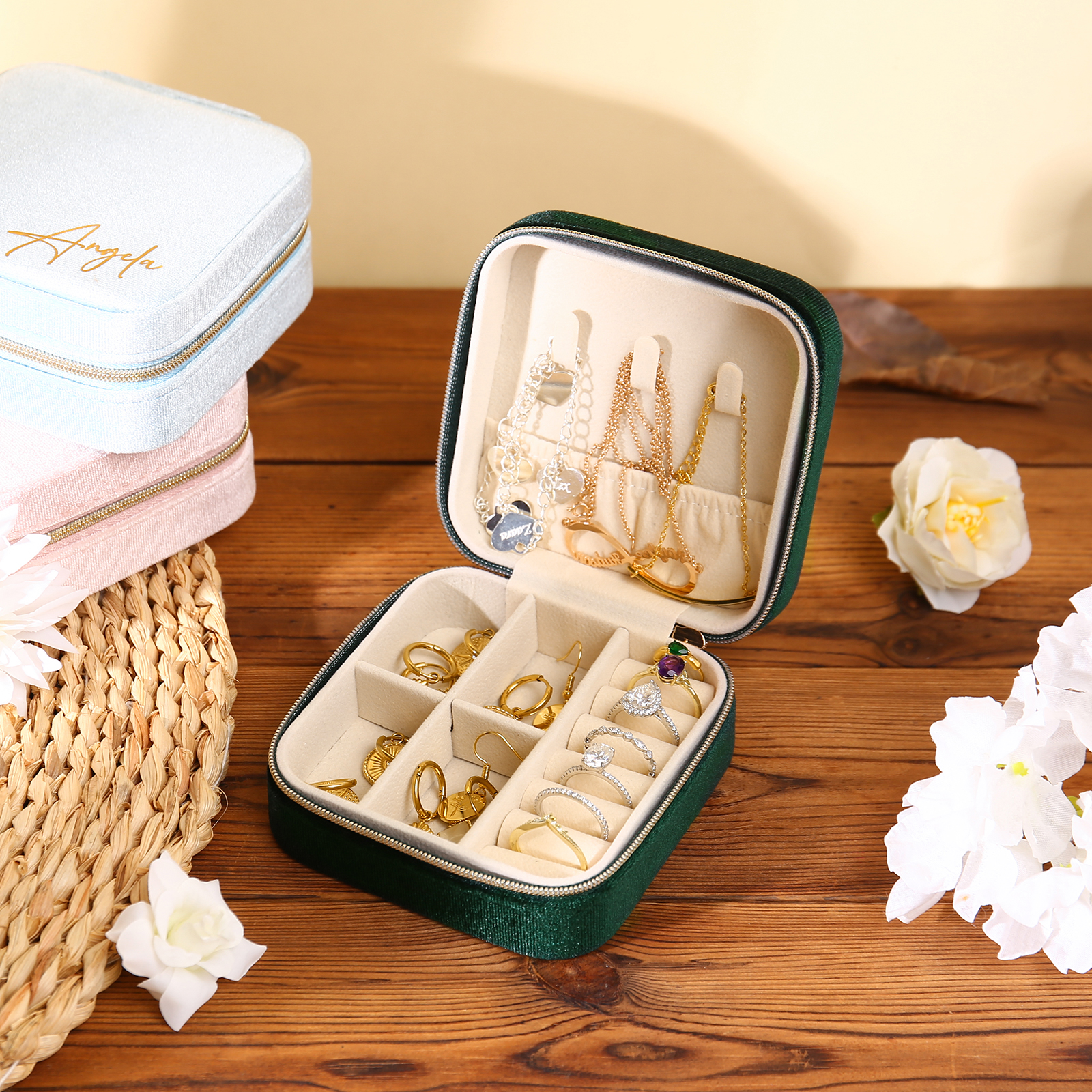 Square Jewelry Storage Box-Personalized 1 Name Customized Storage Box In Various Colors