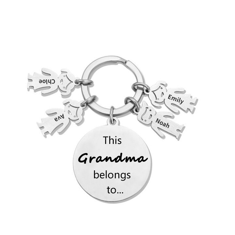 4 Names-This Mom Belongs to...Custom Keychain with Name & Text