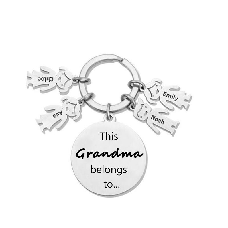 4 Names-This Mom Belongs to...Custom Keychain with Name & Text