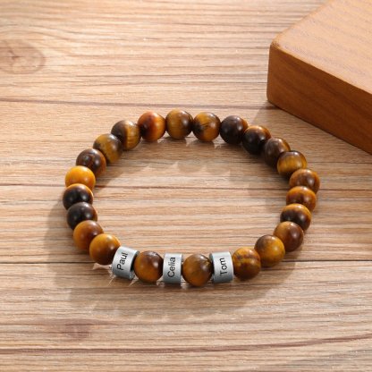 Brown Tiger Eye Men's 5 Names Bracelet great gift For him