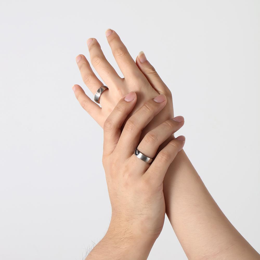 Promise Rings for Couples Heart Matching Ring Set Engravable Personalized his and her Ring Black