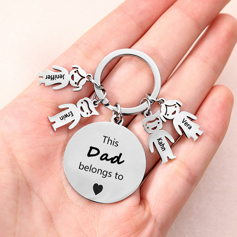 4 Names-This Mom Belongs to...Custom Keychain with Name & Text