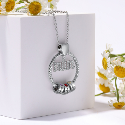 Personalized Circle Necklace With 3 Birthstones Pendant Engraved Names Gift For Mum