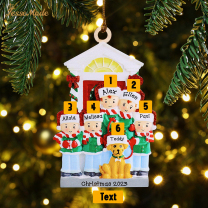 6 Names+Dog Name-Personalized Family Christmas Xmas Tree Decoration Hanging Wooden Ornament with Name-Family with Dog