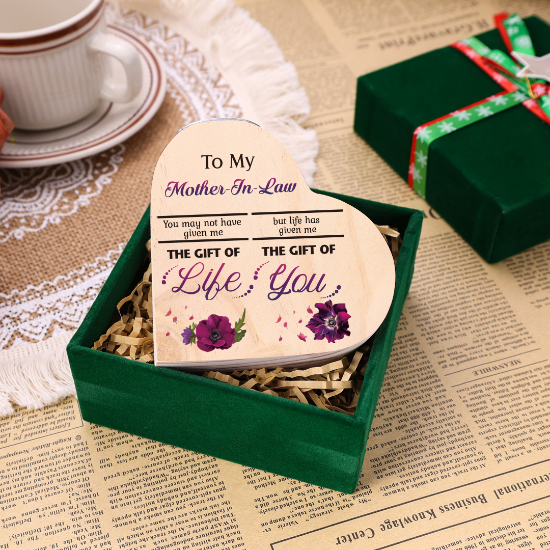 To My Mother-in-law Violet Flower Heart Candle Holder "Life Has Given Me The Gift of You" Wooden Candlestick