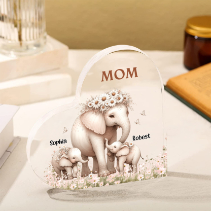 2 Names-Personalized Elephant Acrylic Heart Keepsake Custom Text Acrylic Plaque Ornaments Gifts for Mom