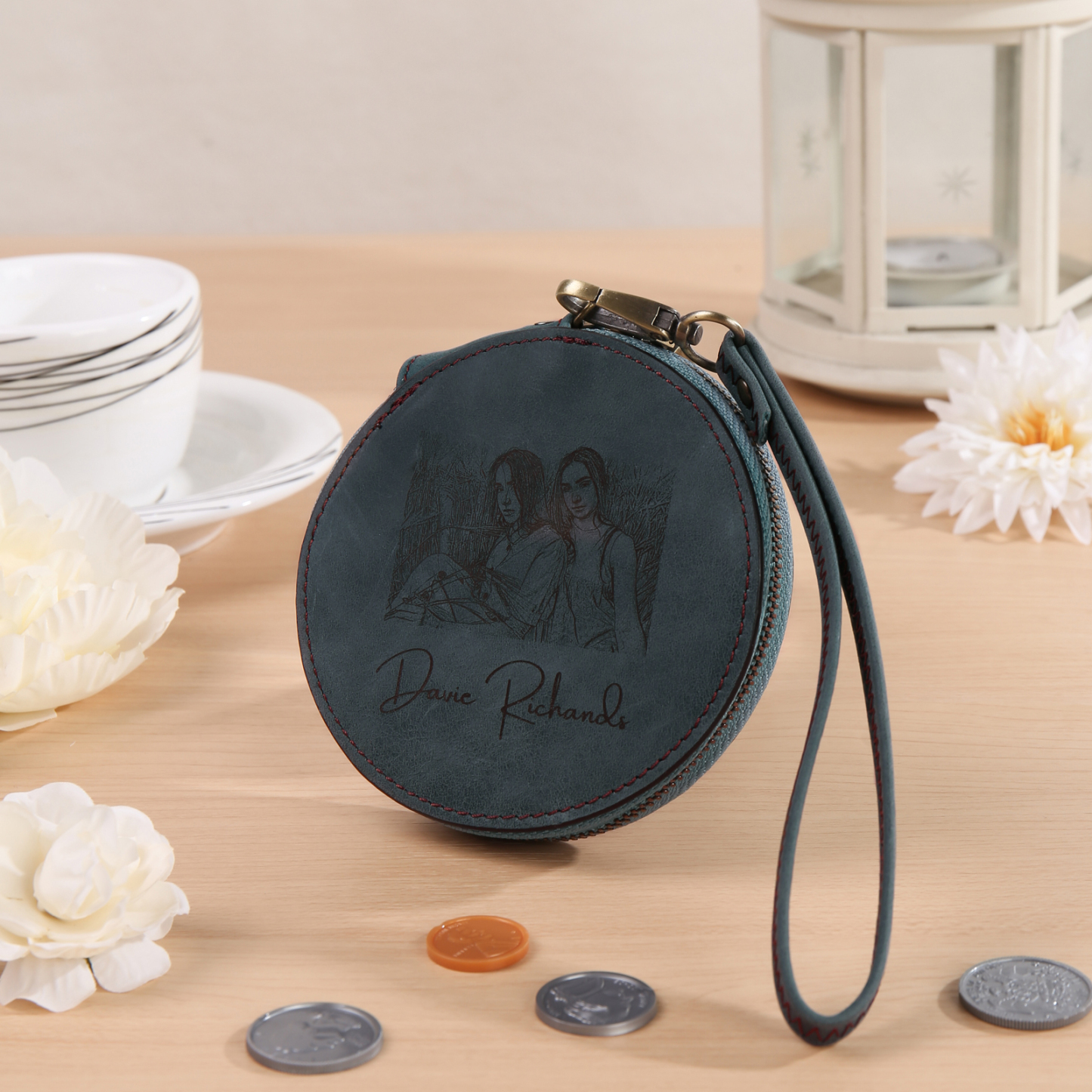 Jessemade UK Personalized Photo Quality Leather Round Zipper Wallet Custom Text Wallet Gift for Her 22.99 m1-t1