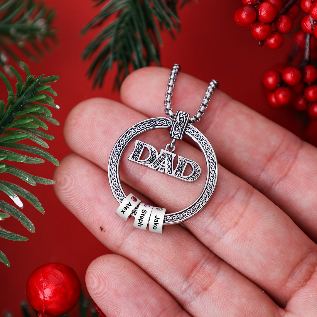 Dad Necklace Personalized Circle Men Necklace with Birthstones Engraved 5 Names Gifts For Father