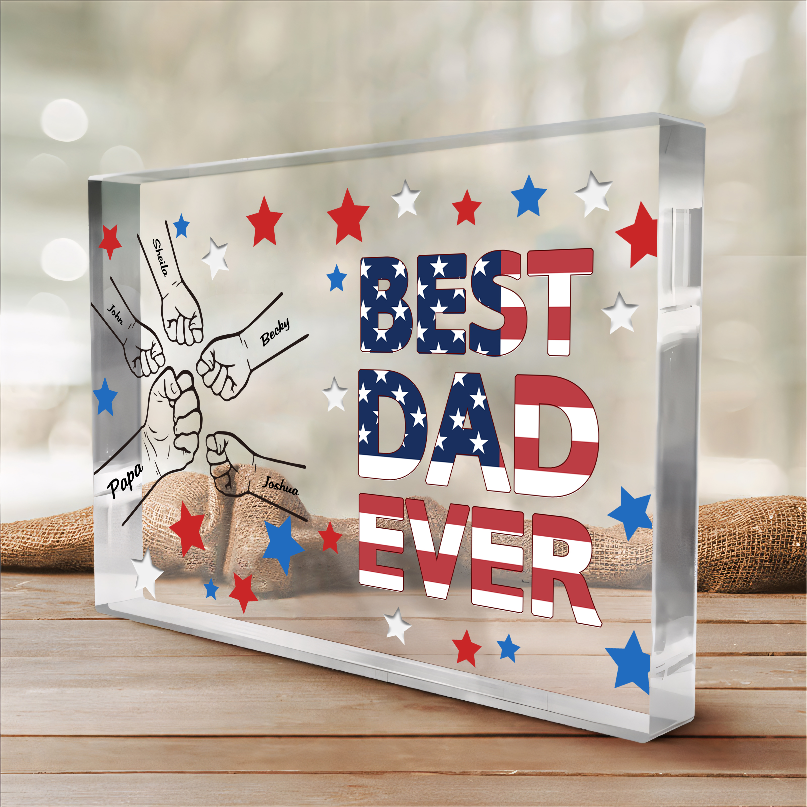 5 Names - Personalized Fist Family Acrylic Keepsake Customized Name Acrylic Home Decor Gift for Dad