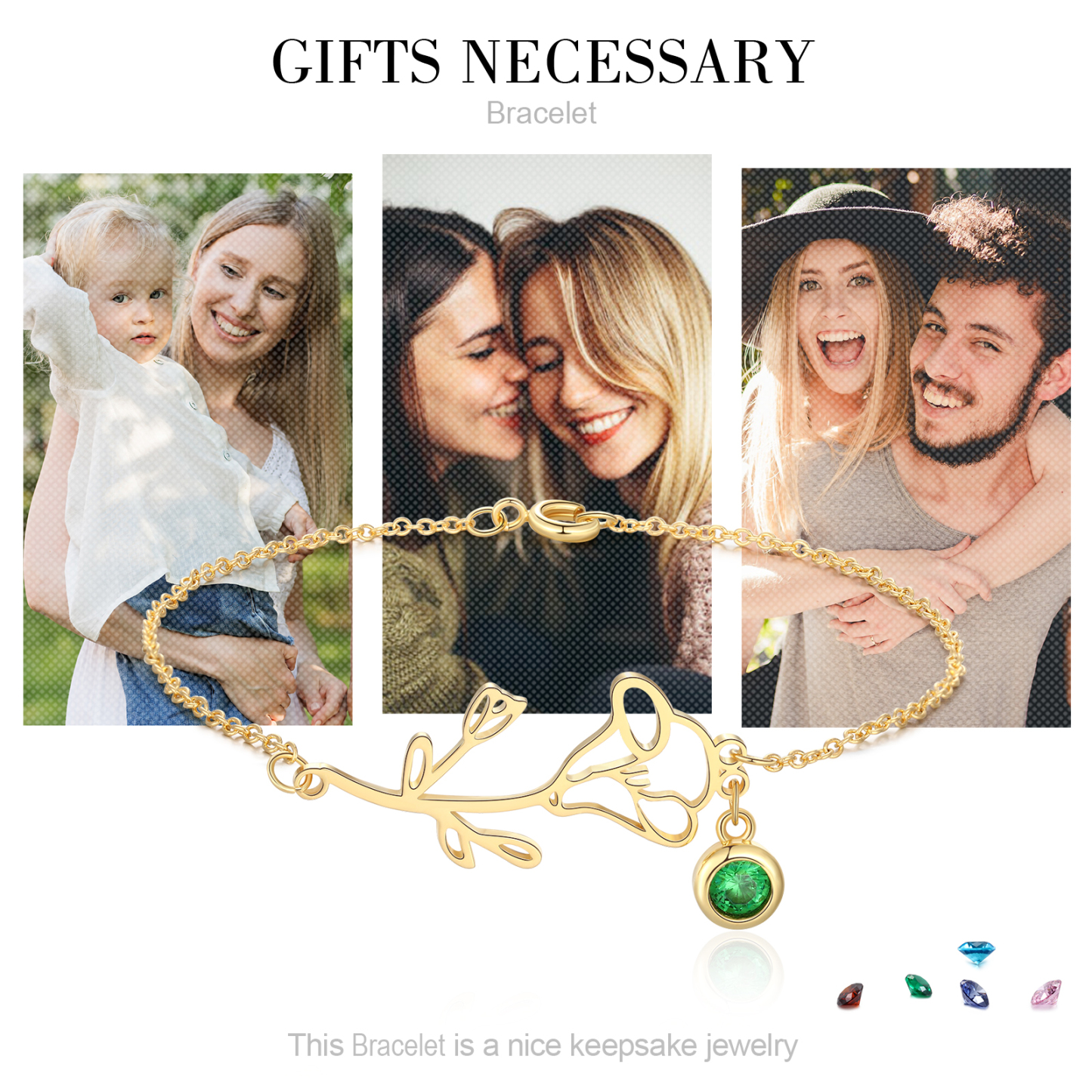 Personalized Birthflower Bracelet With 1 Birthstone Gift For Women | Jessemade