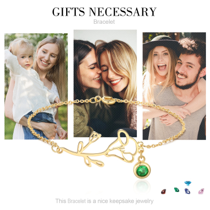 Personalized Birthflower Bracelet With 1 Birthstone Gift For Women | Jessemade