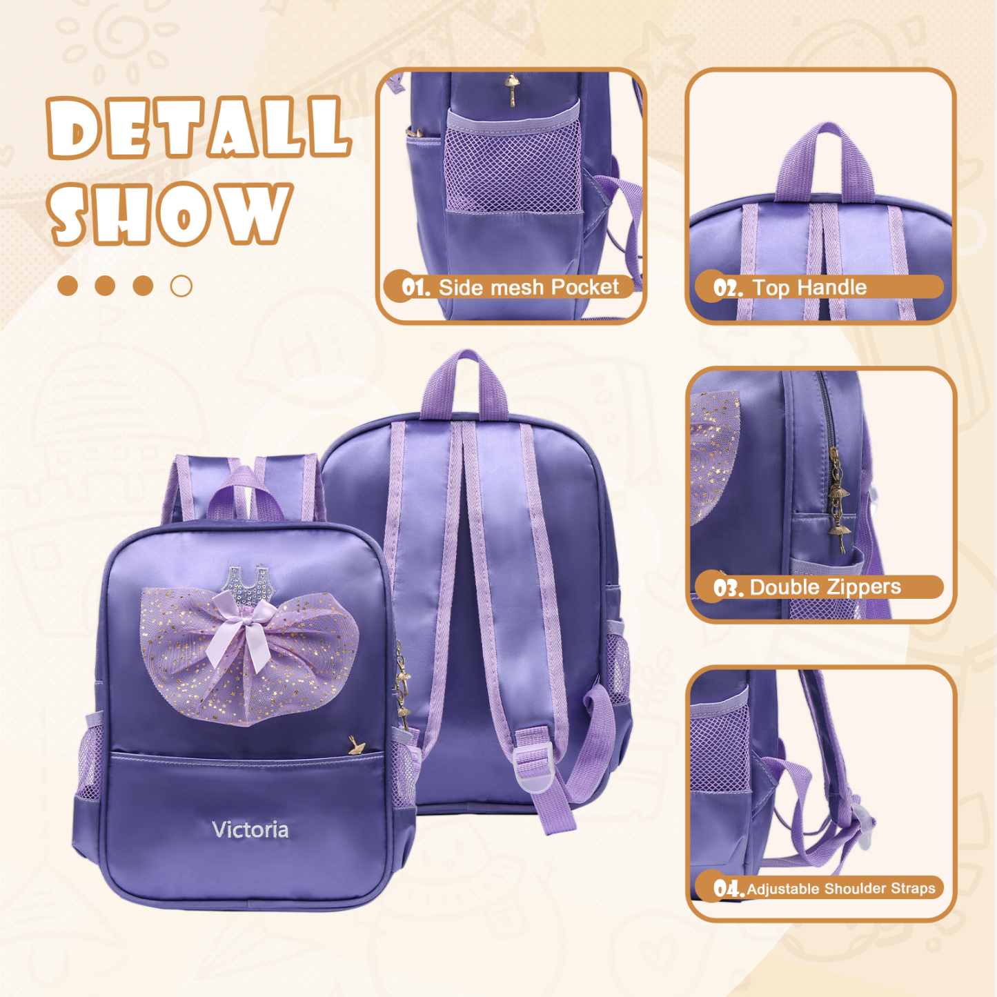 Personalized Name Band Princess Dress Accessories Satin Children Backpack Back To School Gift