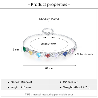 Personalized Heart Bracelet Customized With 7 Names and 7 Birthstones Family Bracelet Gift for Grandma | Jessmade