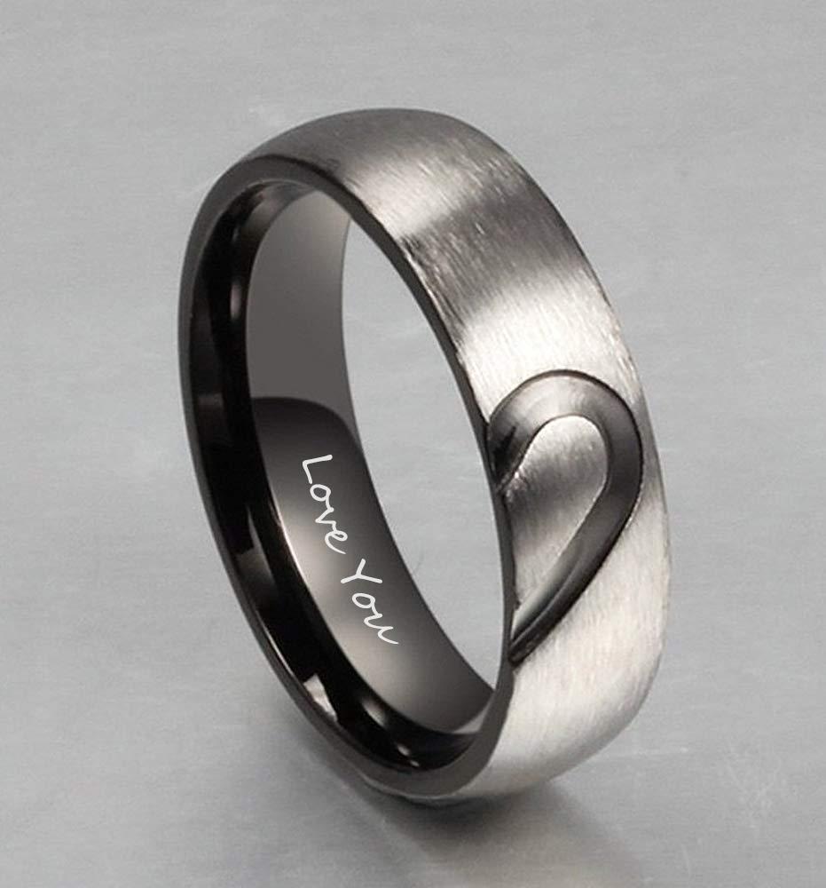 Promise Rings for Couples Heart Matching Ring Set Engravable Personalized his and her Ring Black