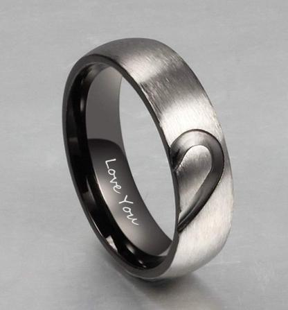 Promise Rings for Couples Heart Matching Ring Set Engravable Personalized his and her Ring Black