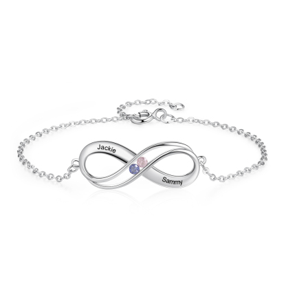 Infinity 925 Sterling Silver Heart 2 Birthstones Bracelet