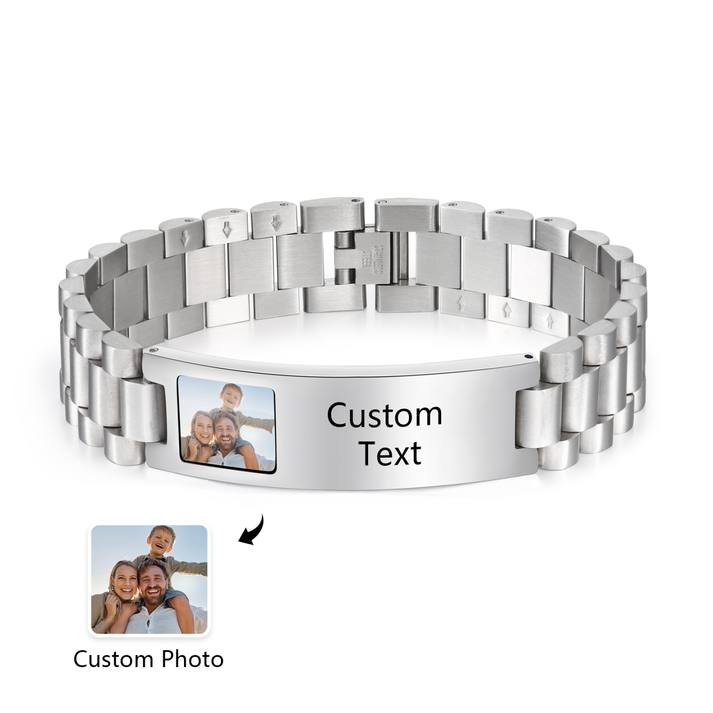 Personalized Men's ID Bracelet with Photo Stainless Steel