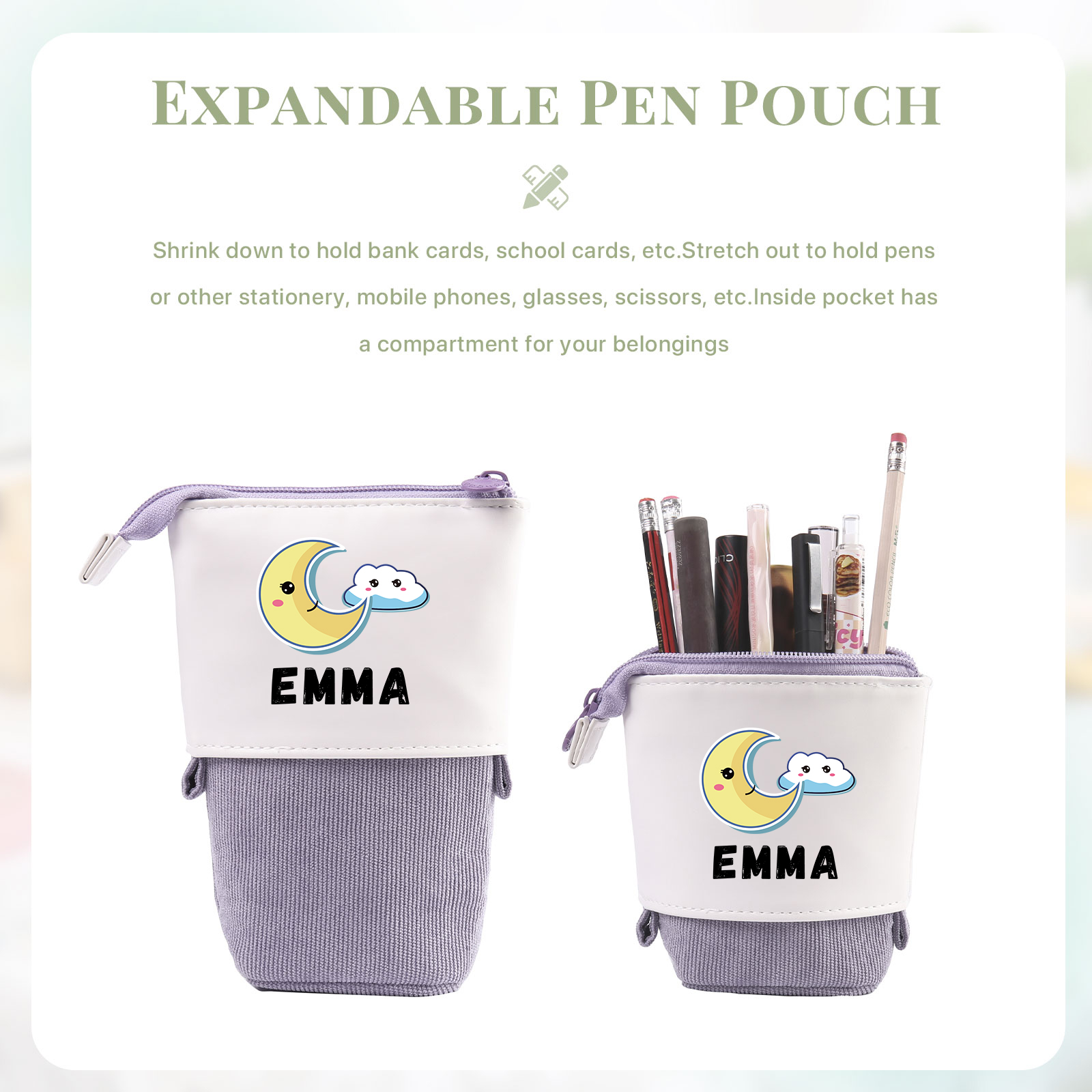 Personalized Moon Pencil Case Custom Name Pencil Case Back to School Gift for Boys/Girls