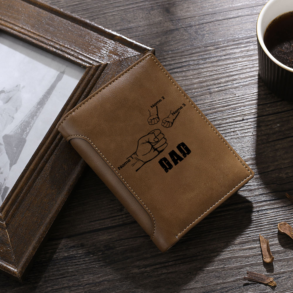 3 Names - Personalized Leather Men's Wallet Custom Text Wallet for Dad