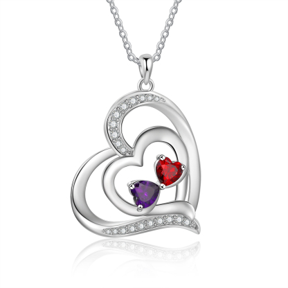 2 Names - Personalized Heart Necklace with Customized Names and Birthstone As Mother's Day Gift for Mom