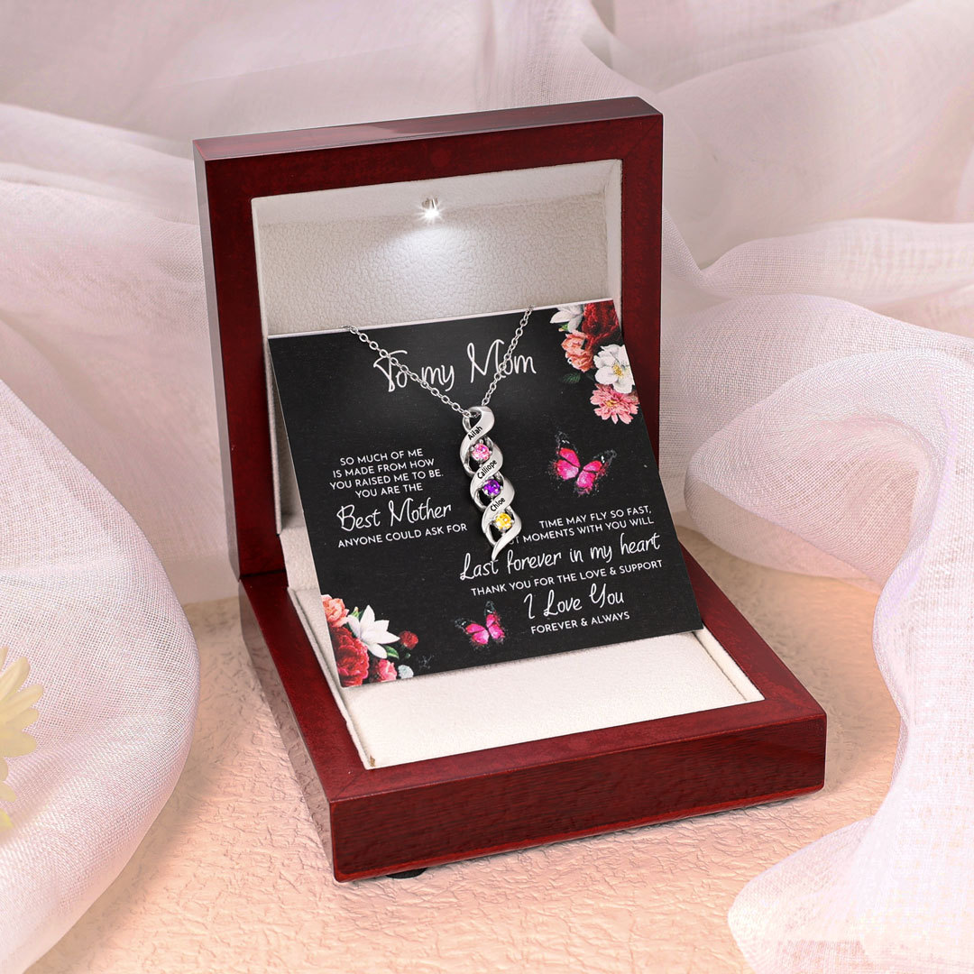 3 Names-Customized Necklace Cascading Pendant with 3 Birthstones Engraving 3 Names Gifts for Her