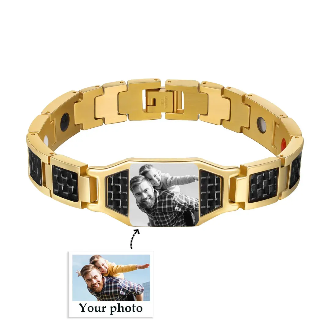Personalized To My Man Carbon Fiber Energy Bracelet Gift Set, Custom Photo ID Bar Men's Bracelet Bangle Gifts For Him