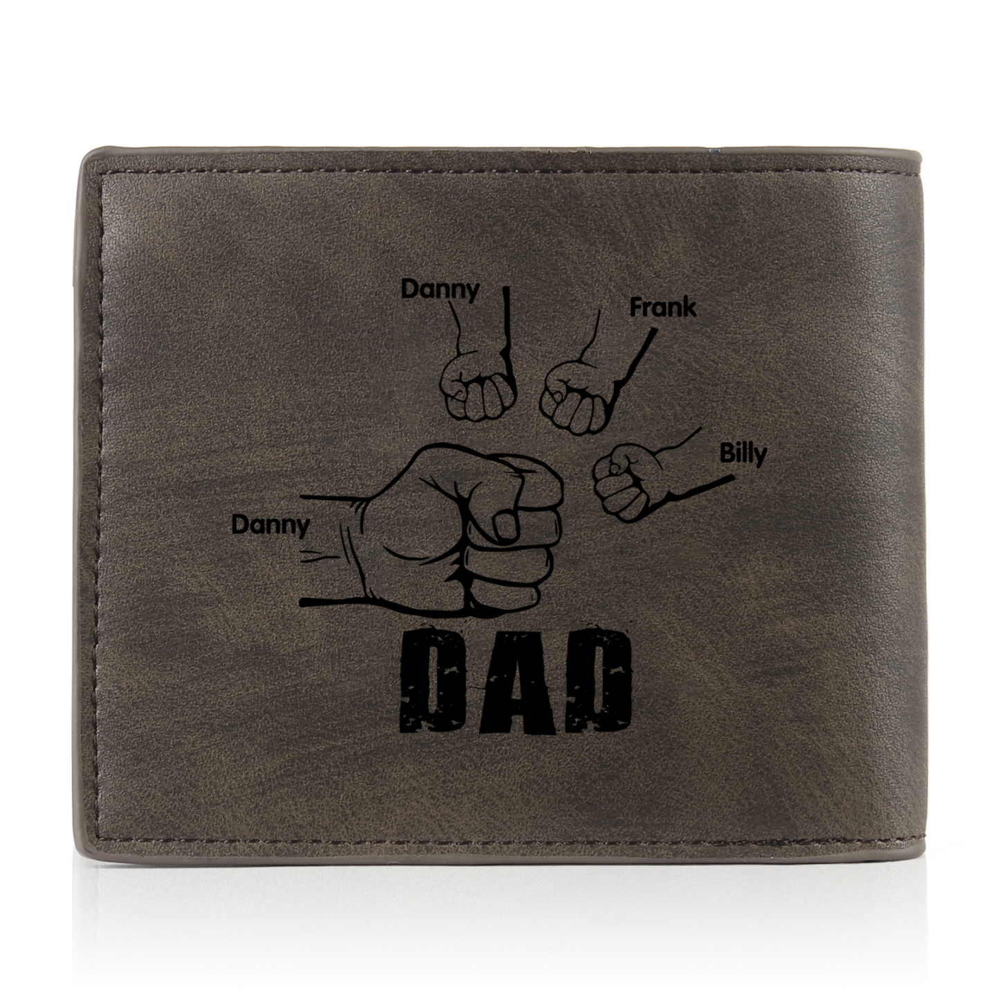 4 Names - Personalized Photo Custom Leather Men's Folding Wallet as a Father's Day Gift for Dad