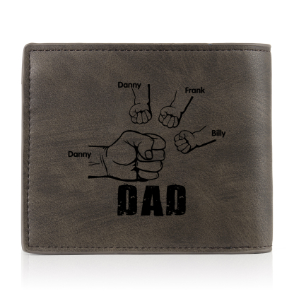 4 Names - Personalized Photo Custom Leather Men's Folding Wallet as a Father's Day Gift for Dad
