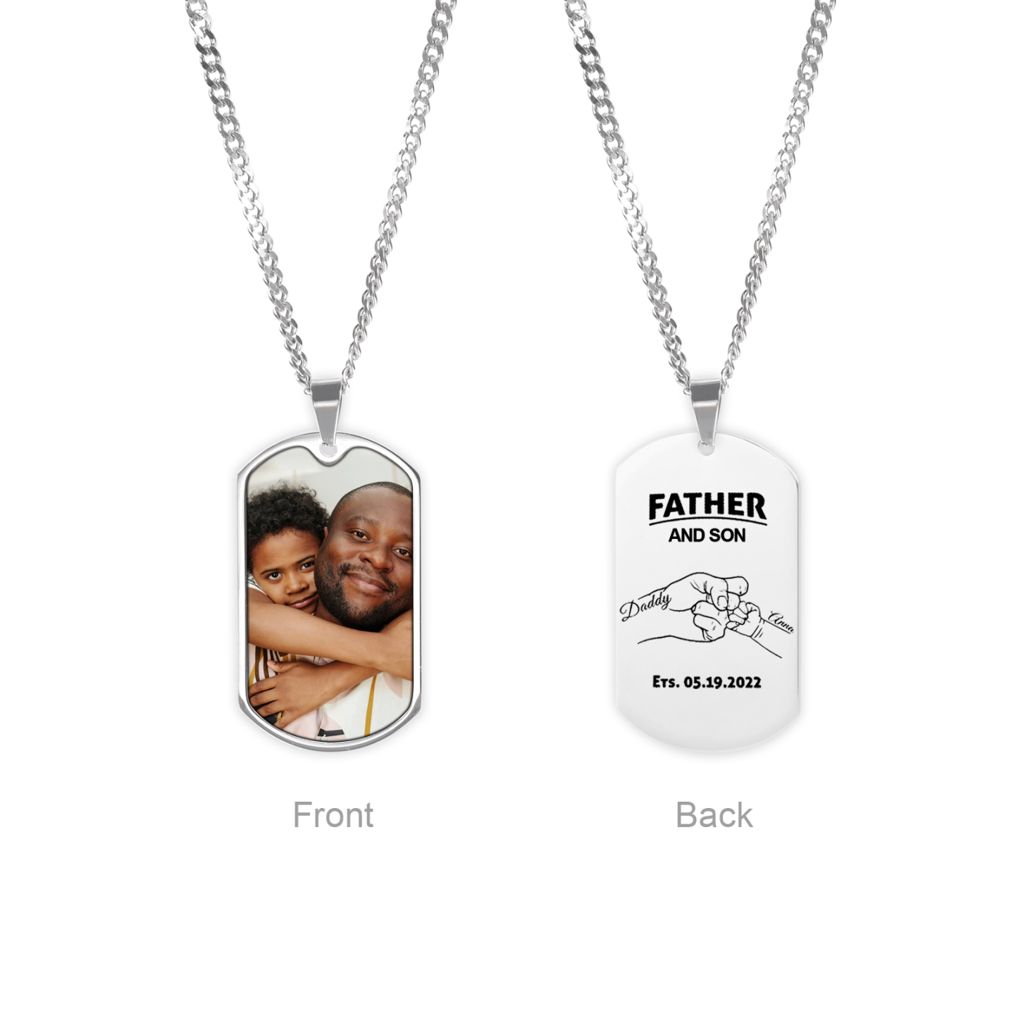 Personalized Photo Necklace Engraved Tag Keyring Gifts for Father-Father and Son