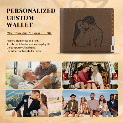Personalized Leather Wallet Engraved Photo Folding Wallet Short Purse Love Gifts For Him