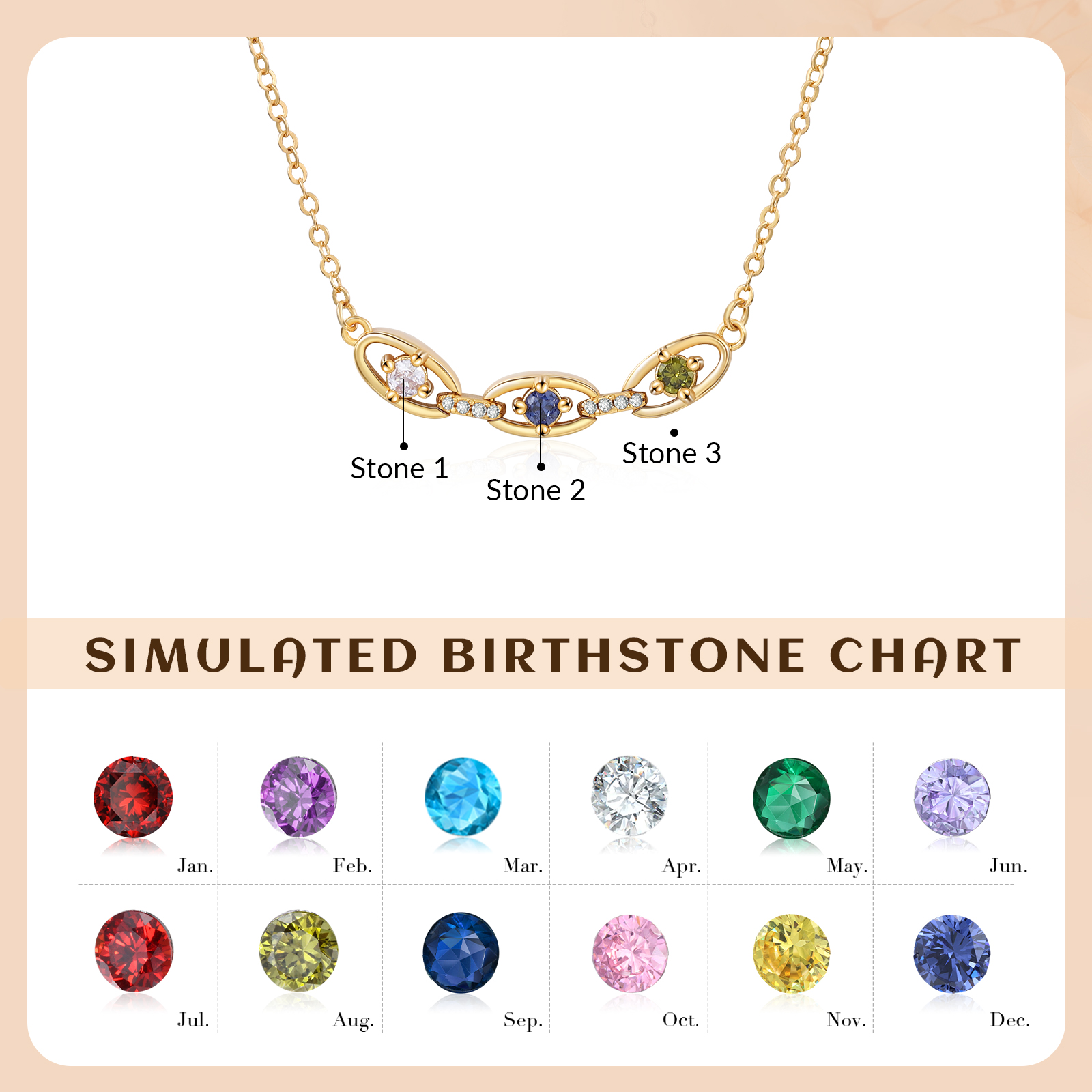 Personalized 2–5 Birthstones Gold Chain Necklace for Women