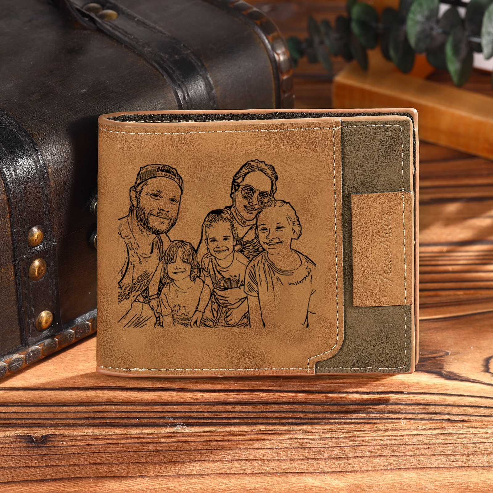 5 Names - Personalized Photo Custom Leather Men's Wallet as a Father's Day Gift for Dad