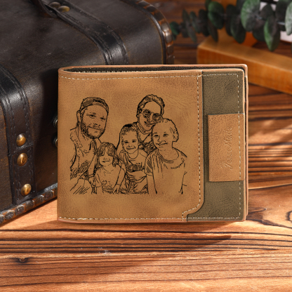 5 Names - Personalized Photo Custom Leather Men's Wallet as a Father's Day Gift for Dad