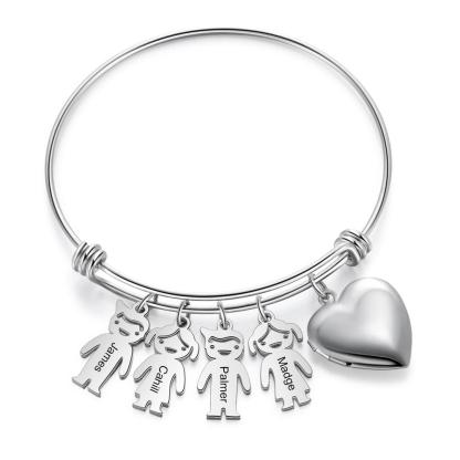 Customized Keychain with 4 Children Charms bangle