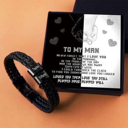 Personalized Braided Leather Bracelet Engraved 2 Names Men's Bracelet Gifts For Him