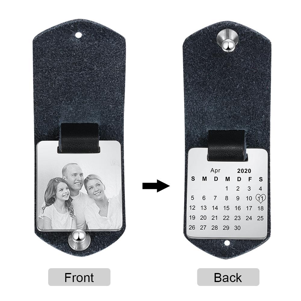 Jessemade Leather Key Fob Custom photo keychain  Gift for boyfriend picture key chain  key fob leather Calendar