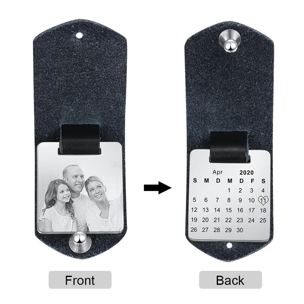 Jessemade Leather Key Fob Custom photo keychain  Gift for boyfriend picture key chain  key fob leather Calendar