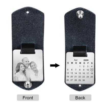 Jessemade Leather Key Fob Custom photo keychain  Gift for boyfriend picture key chain  key fob leather Calendar