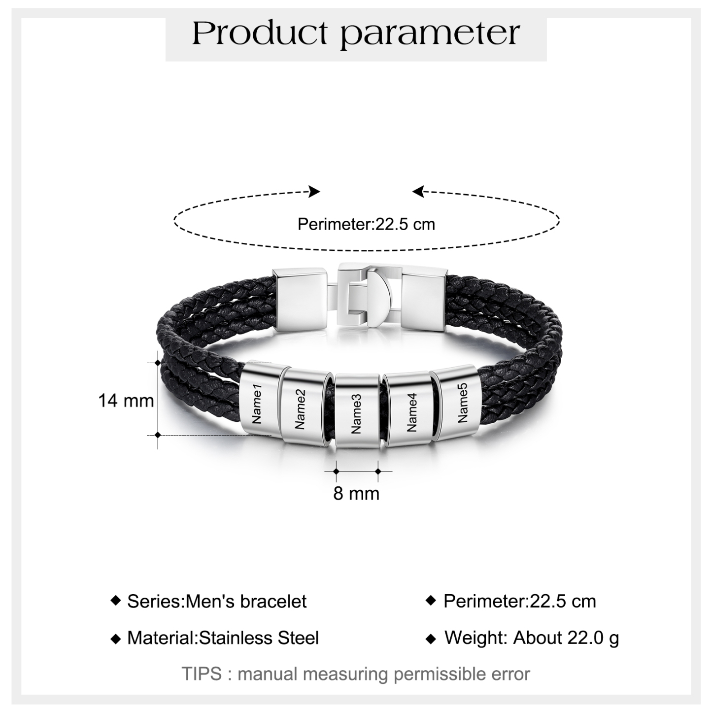 Personalized Braided Leather Bracelet Engraved 5 Names Men's Bracelet Gifts For Him