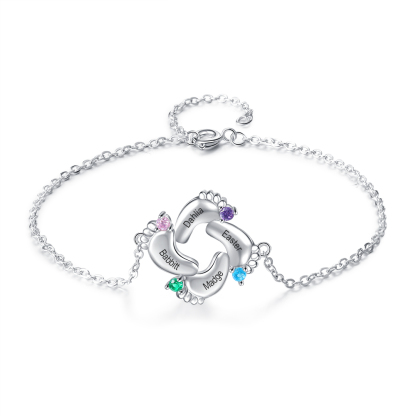 Personalized Baby Foot Necklace With 1-6 Birthstones Engraved Names Gift For Mother