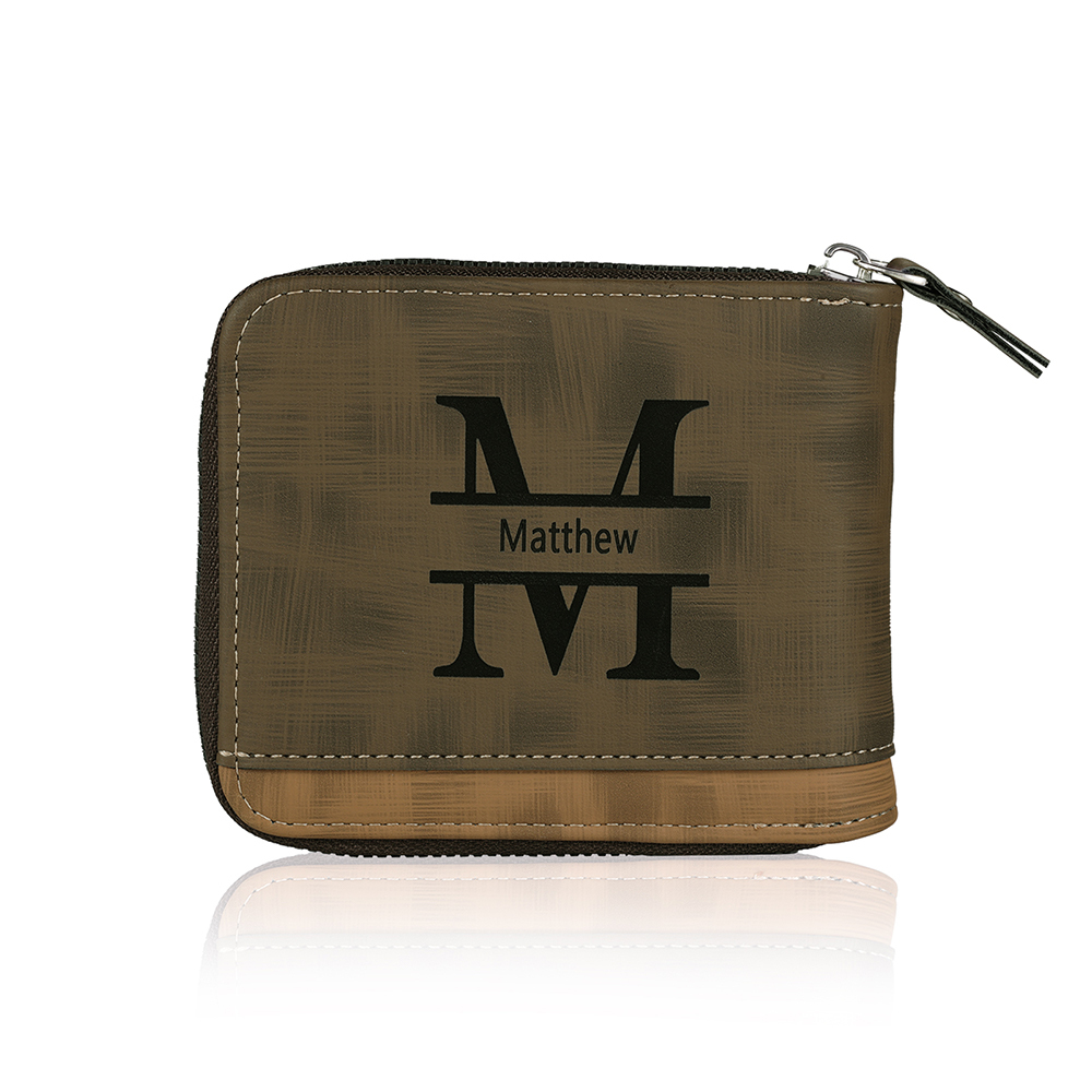 Photo Personalized Leather Zipper Men's Wallet Customized Name Letter Folding Wallet Three Colors Available with Gift Box for Dad