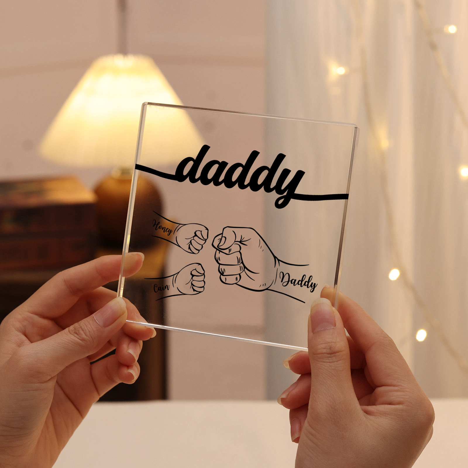 3 Names - Personalized Fist Acrylic  Keepsake Custom Text Acrylic Plaque Ornament Gift for Dad
