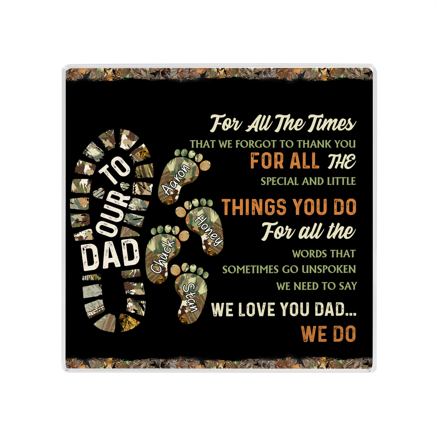 4 Names - Personalized Footprint Pattern Family Acrylic Keepsake Customized Name Acrylic Home Decor Gift for Dad